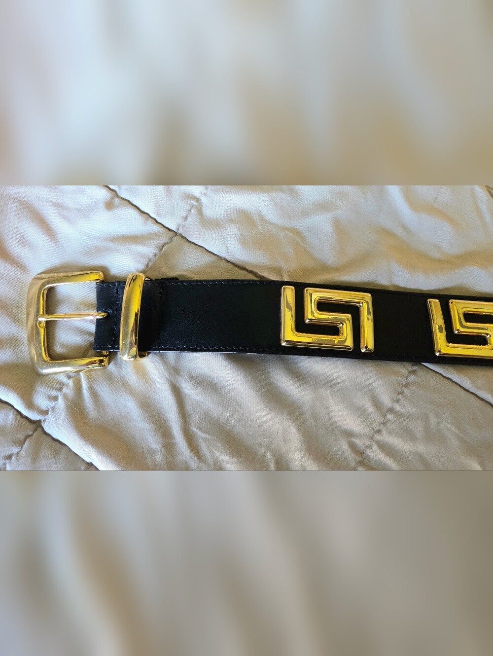 Vtg Y2K Express Compagnie Internationale Genuine Leather Greek Key Belt Black - Picture 15 of 16